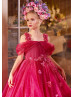 Cold Shoulder Glitter Tulle 3D Flowers Flower Girl Dress
